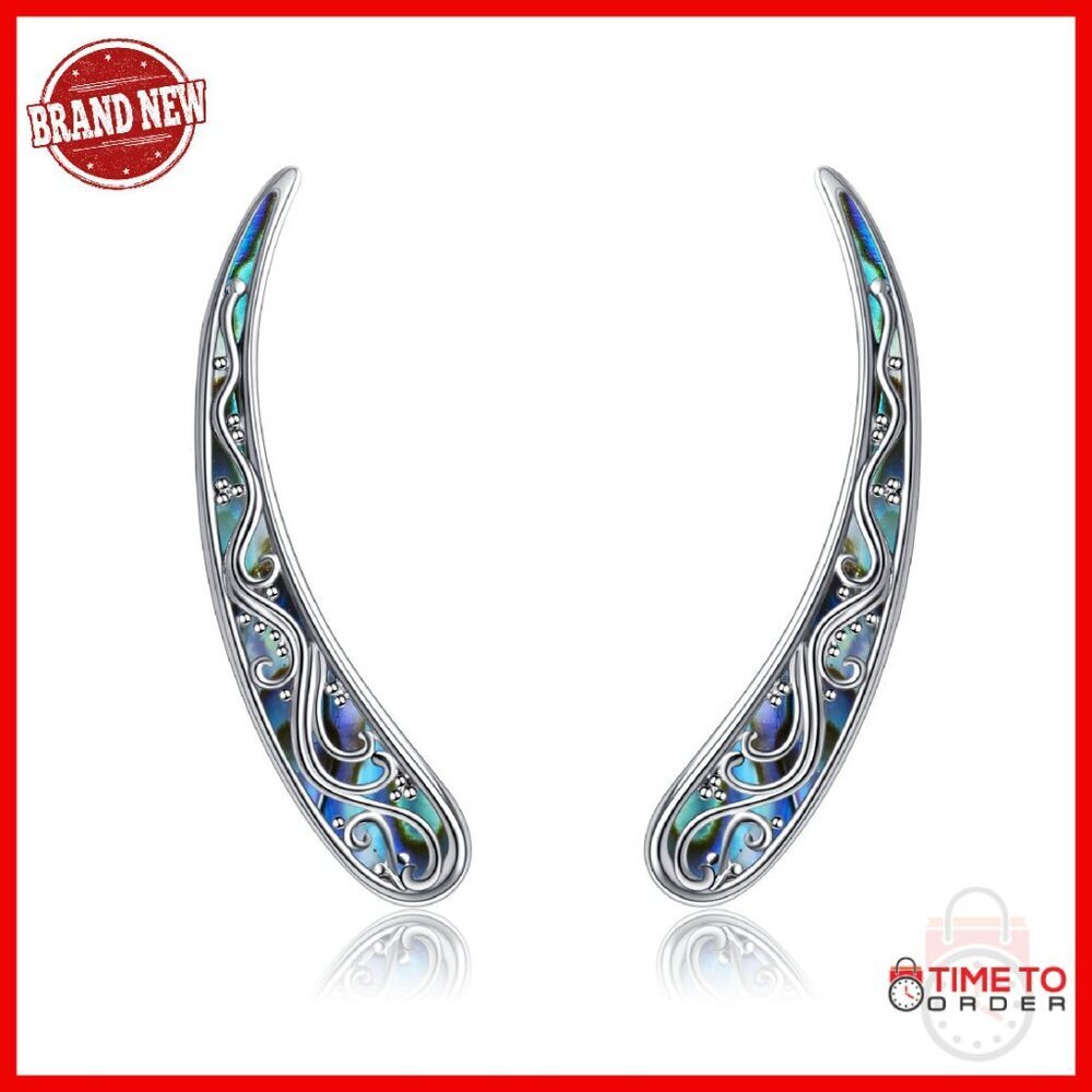 Sterling Silver Filigree Ear Crawler Climbers with Abalone Shell